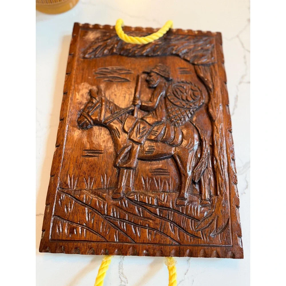 Vintage Panama Wood | Hand Carved Folk Art Plaque | Mid Century Wall Art